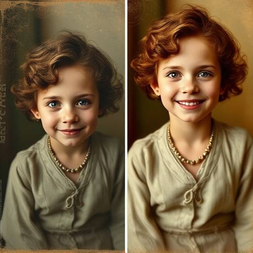Comparaison d'une photo ancienne endommag√©e et de sa version restaur√©e.