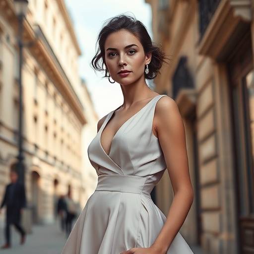Photographie d'une mod√®le portant une robe de haute couture √† Paris.