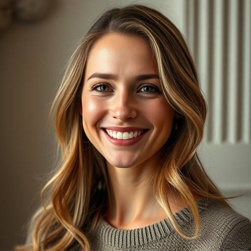 Portrait d'une femme souriante dans un studio parisien.